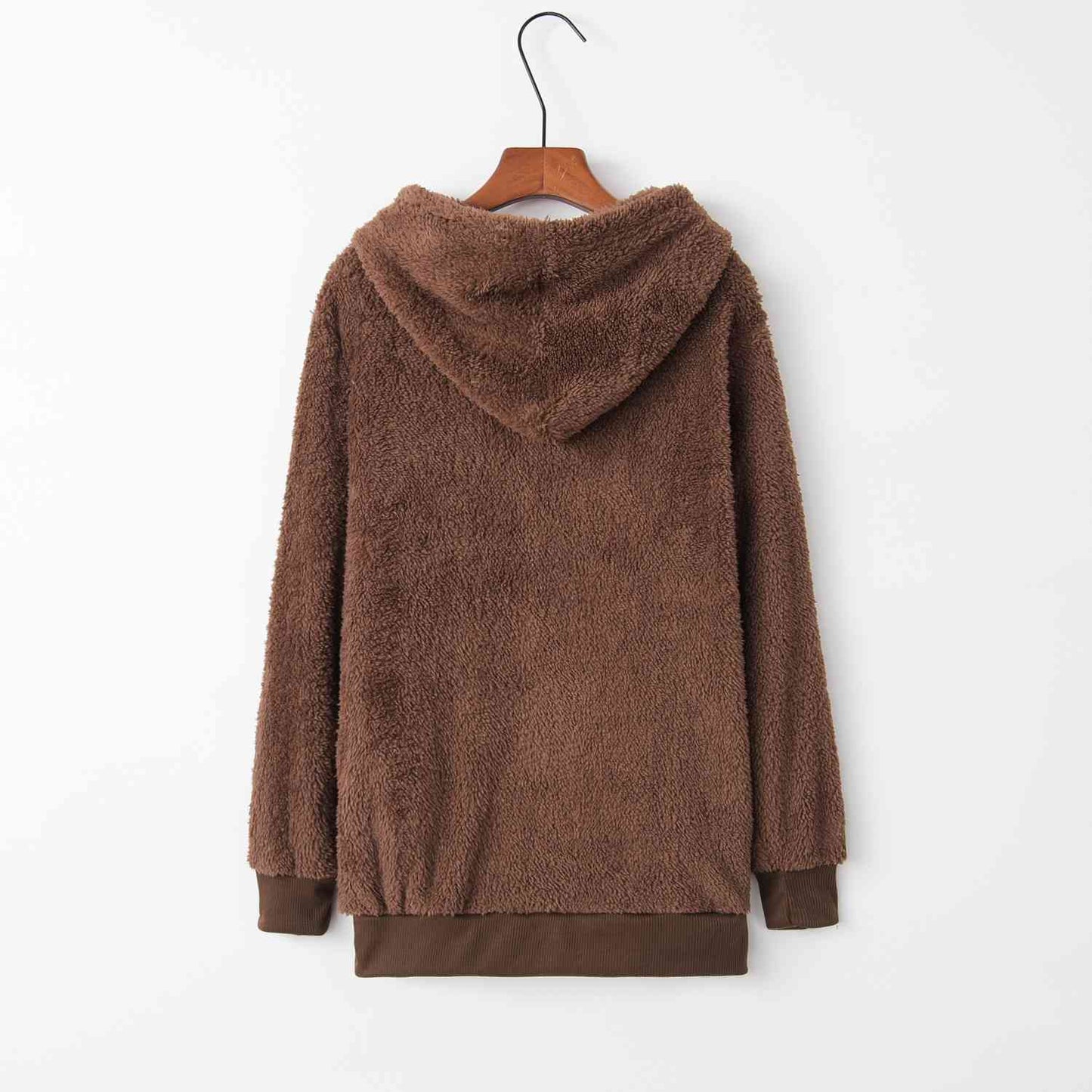 Sudadera con capucha teddy con cordón y cremallera de un cuarto
