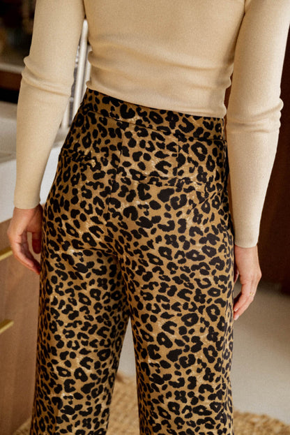 Pantalones anchos con estampado animal de leopardo