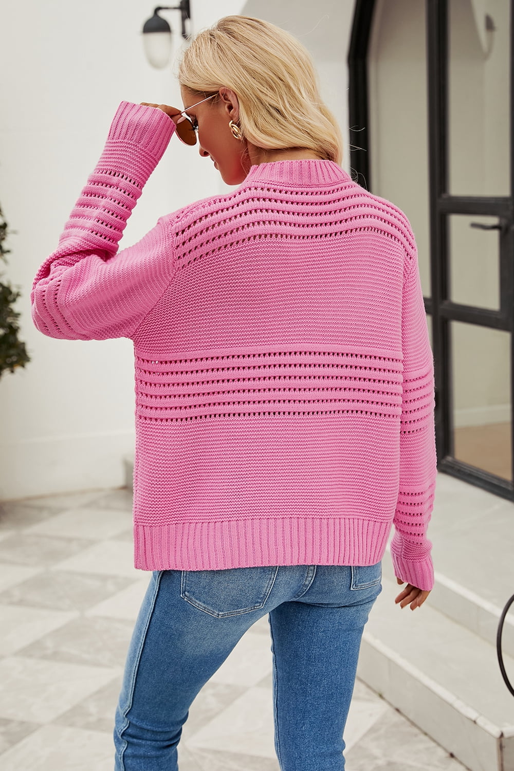 Round Neck Opnework Long Sleeve Pullover Sweater